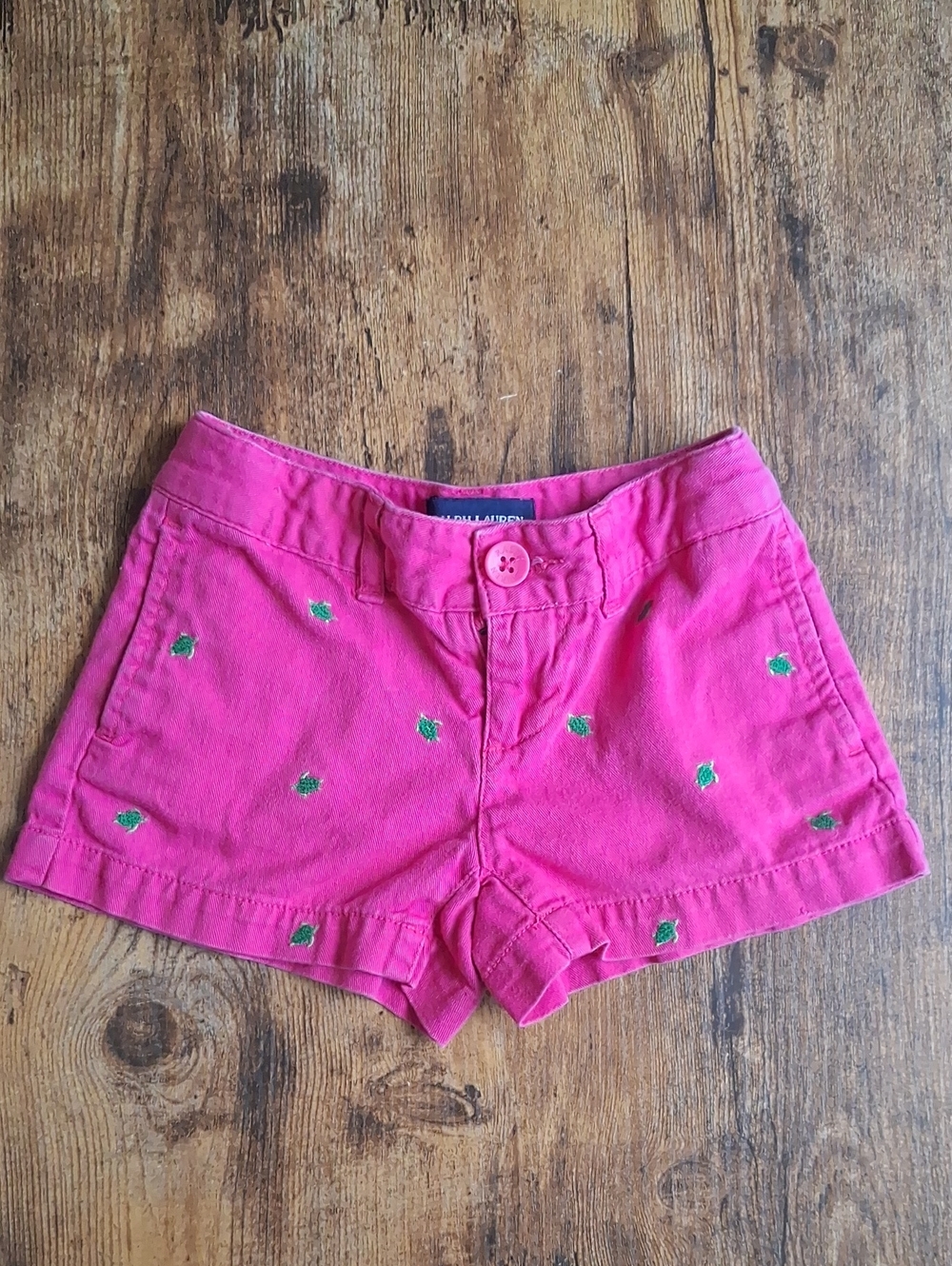 Ralph Lauren Bright Pink Cotton Shorts with Green Embroidery 3t